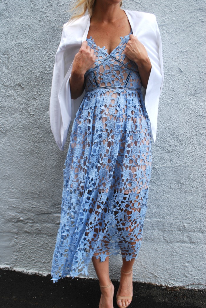 Aqua Lace Dress//White Blazer 