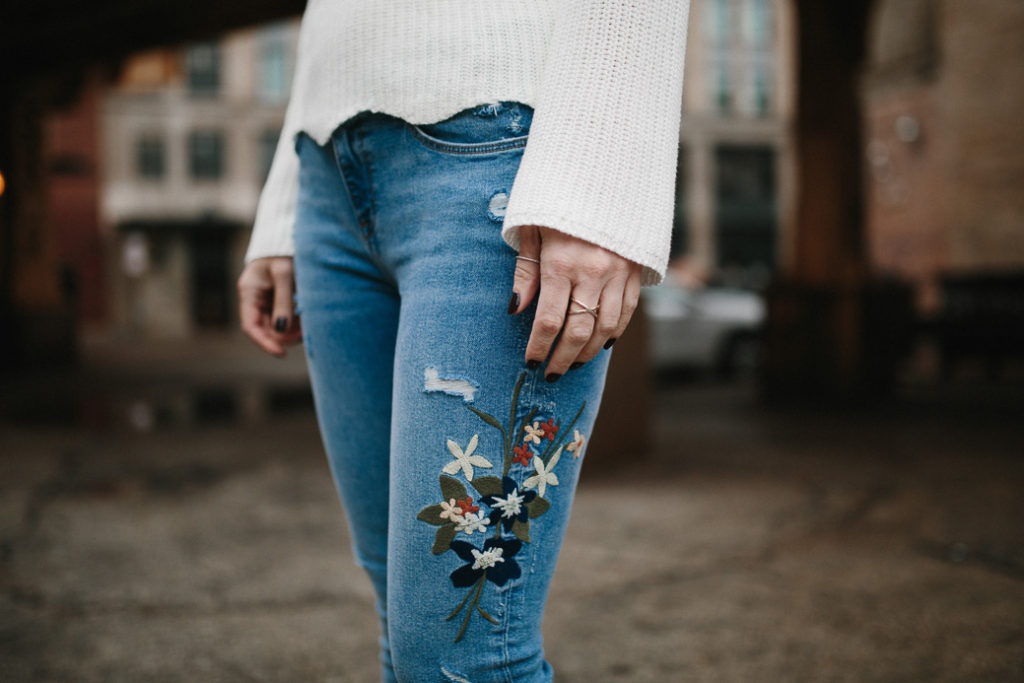 I am loving the look of floral embroidered denim.
