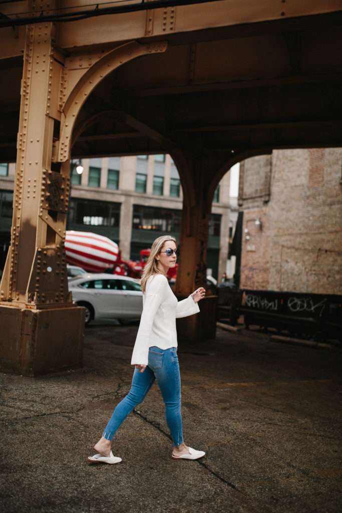 White sweater and jeans outfit