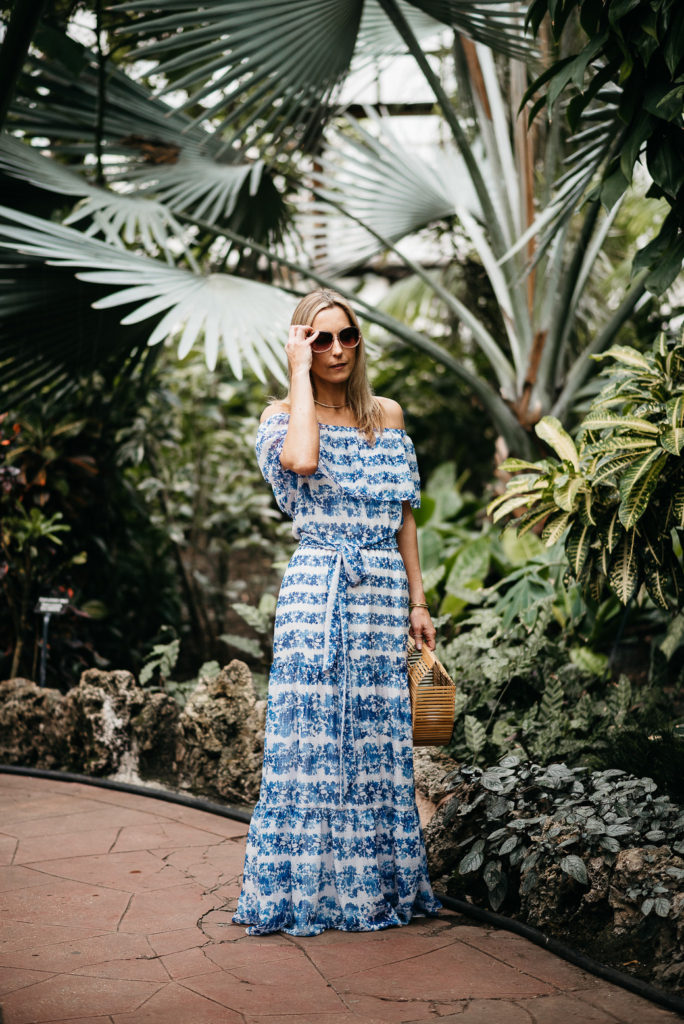 woman in blue and white striped Maxi Dress