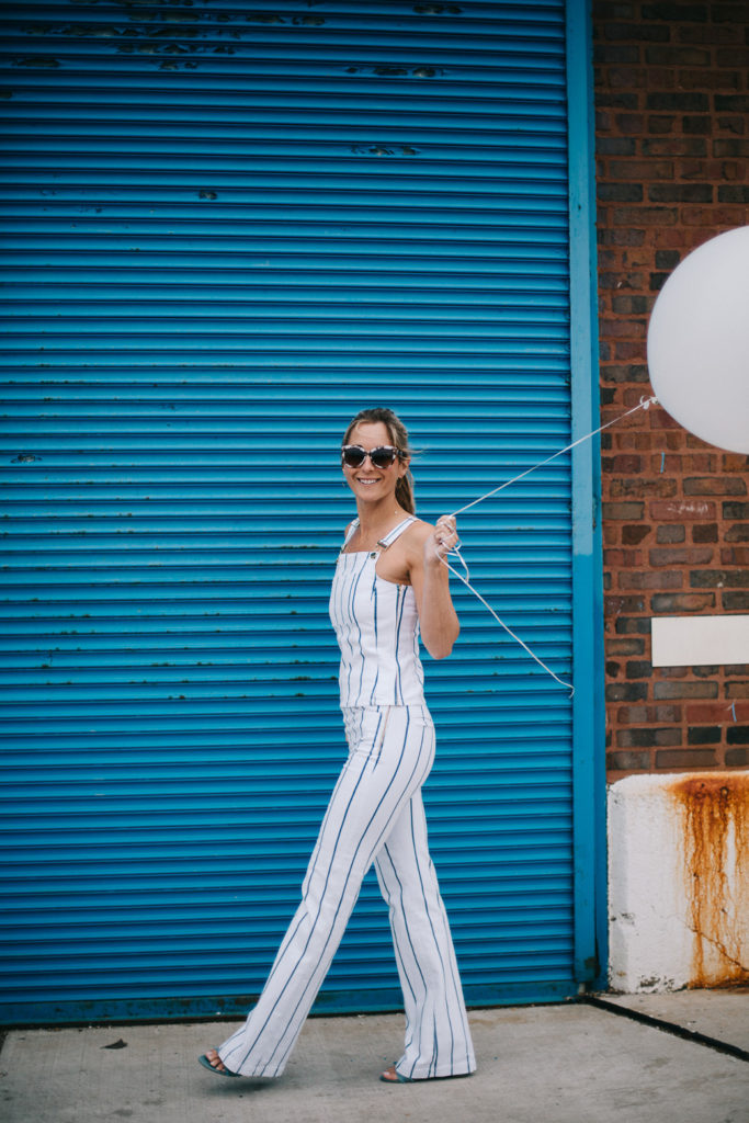 striped overalls