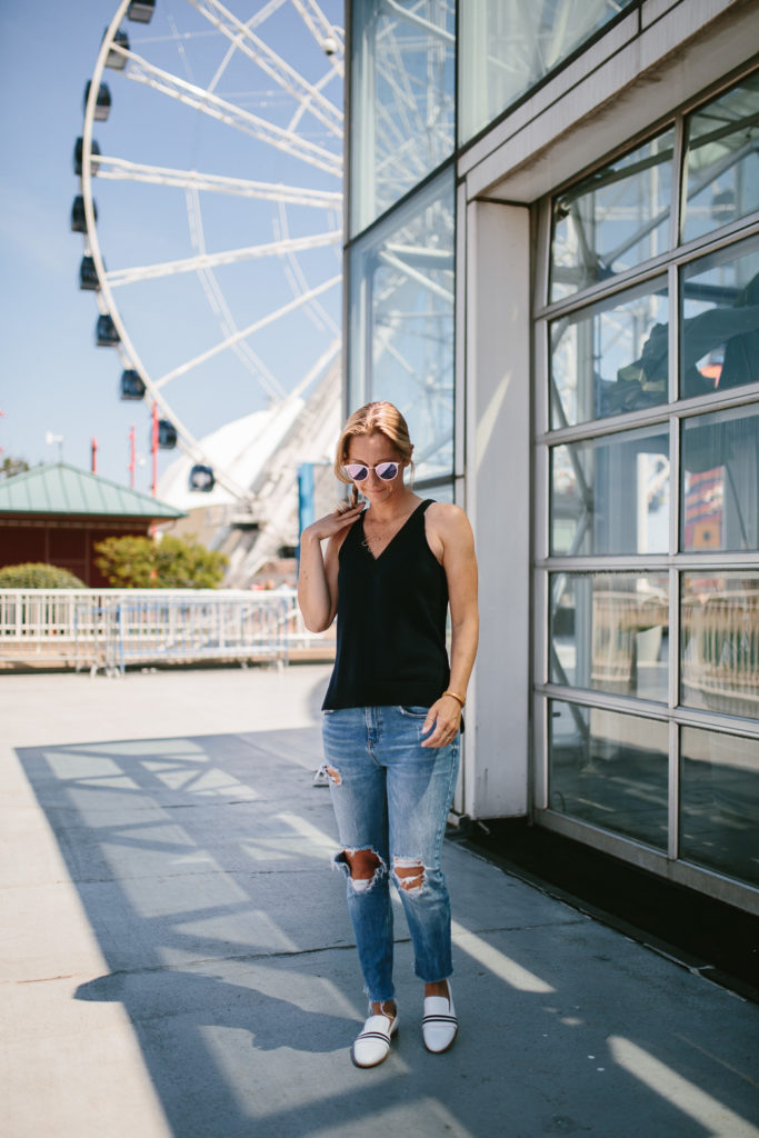 distressed denim outfit