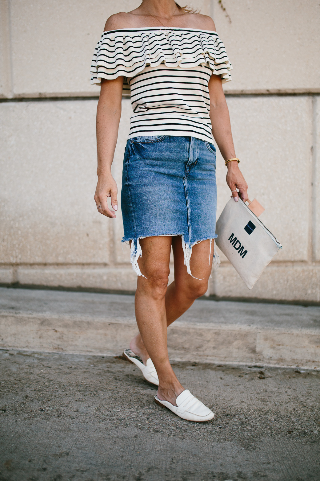 woman in denim skirt 