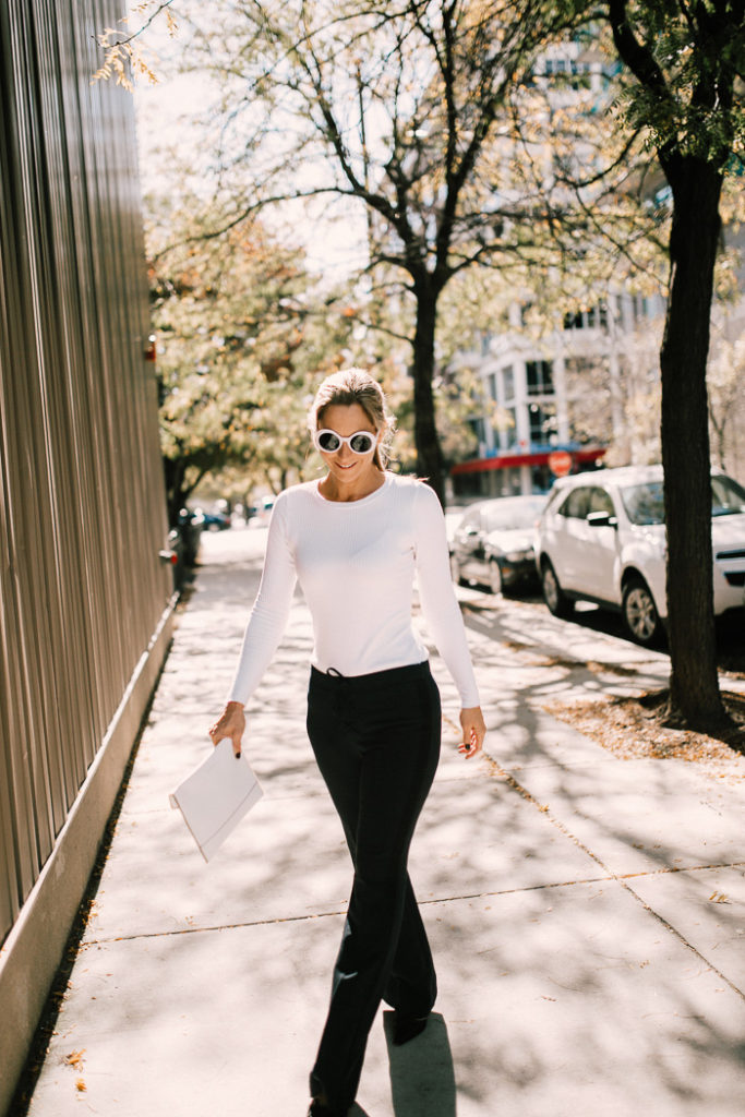 Athleisure pants styled for the holidays