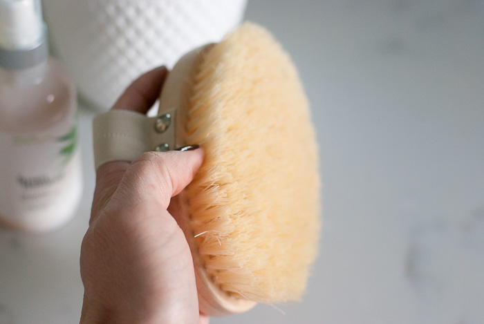 person's hand holding a Medium size brush with firm cactus bristles 