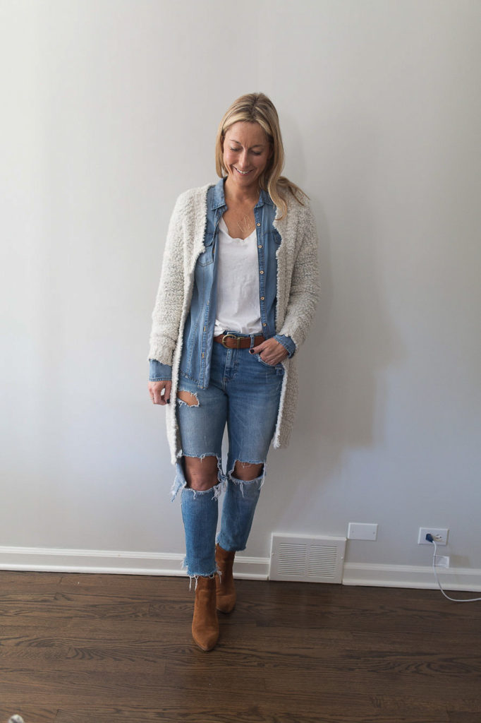 Accessorize with a cognac colored bootie and belt 