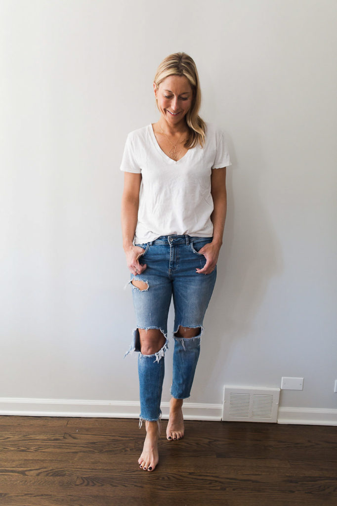 How to Style Denim on Denim with a pair of denim and a white tee