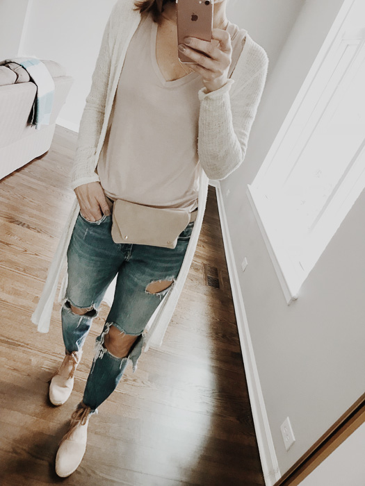 Blush tone fanny pack and wrap braided espadrilles 