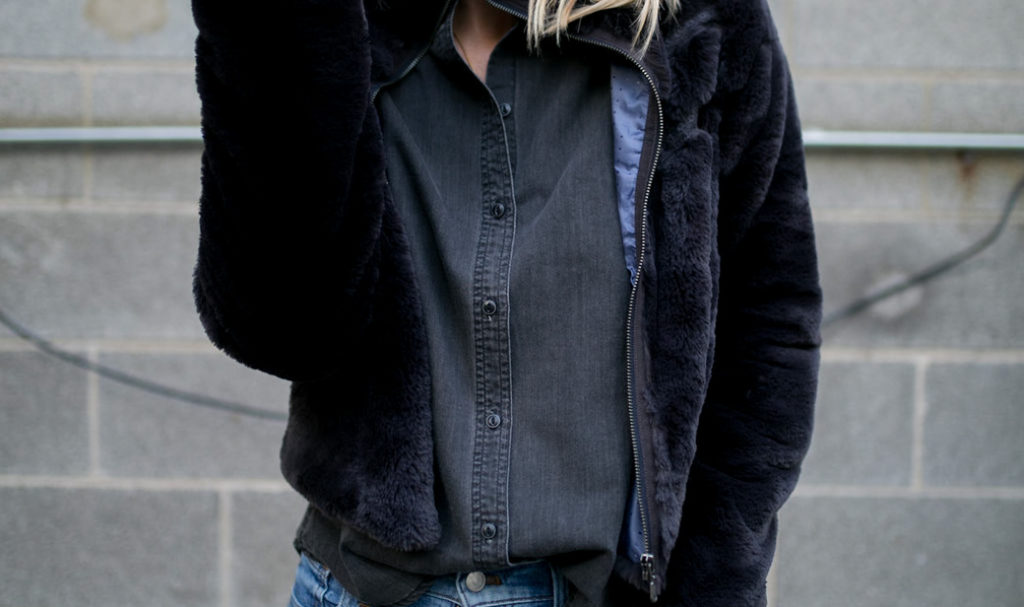 faux fur jacket in navy