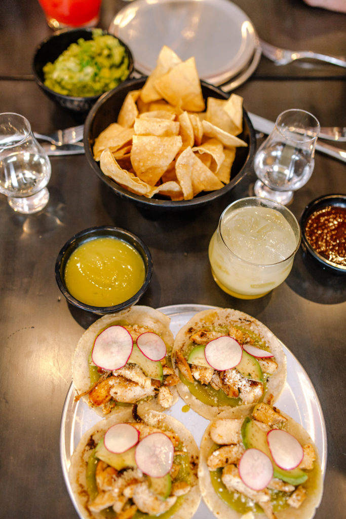 Chips, guaca, marguerita and tacos at Salt Creek Tacos