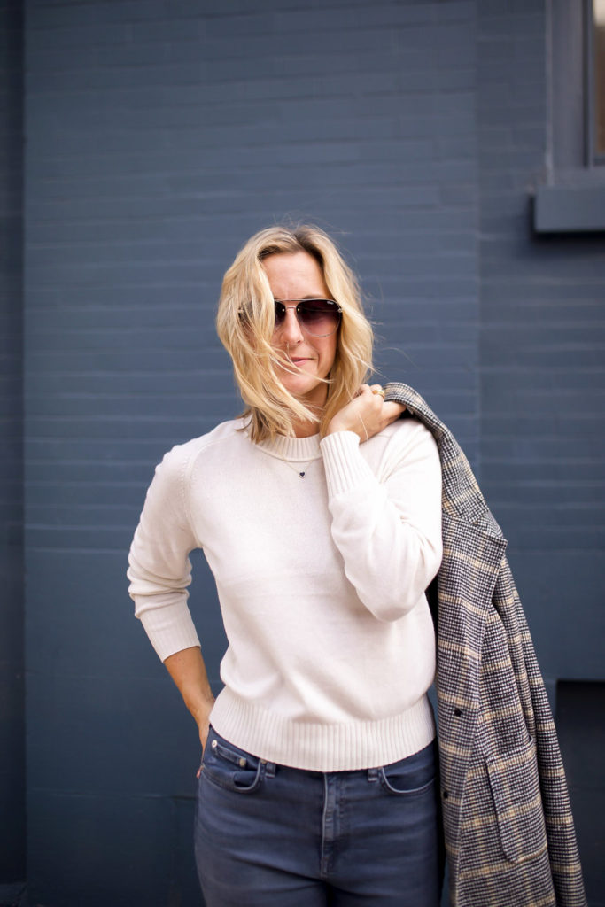white sweater