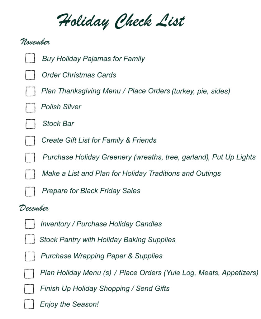 Holiday Season Check List