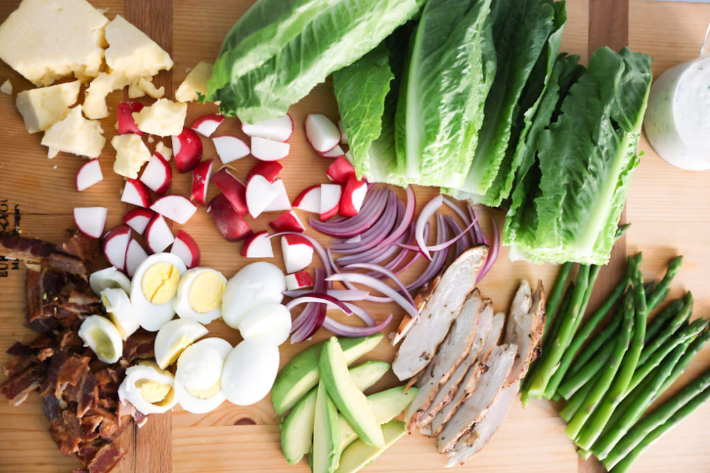 Cobb Salad Charcuterie on a wooden Board