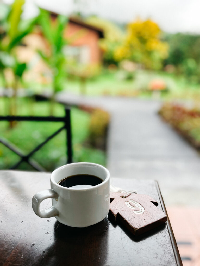 cup of coffee and room keys